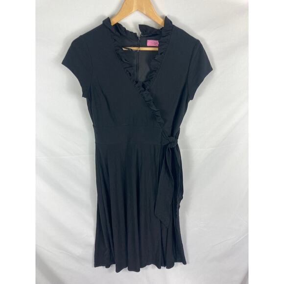 Eliza J Side Tie Ruffle Black Dress Size 8 - Picture 1 of 4